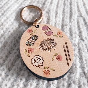 Knitting in the Garden Kitchener Stitch Keychain | Natural Bamboo Handmade